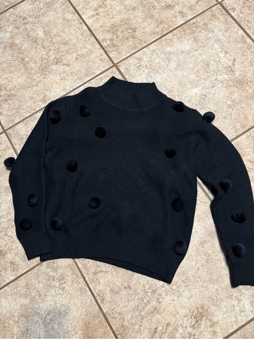 Black Blushing Heart Pom-Pom Sweater